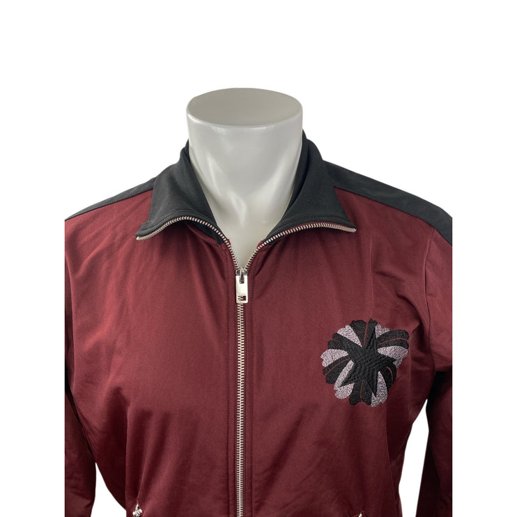Diesel Men's Red Black Colorblock Full Zip Embroidered Bomber Coat Jacket Size M