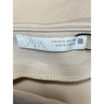 NEW Zara Women Beige Nude Long Sleeve Boat Neck Drape Soft Blouse Top Size S