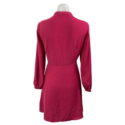 Zara Women's Fuchsia Pink Long Sleeves High Collar Buttoned A-line Mini Dress S