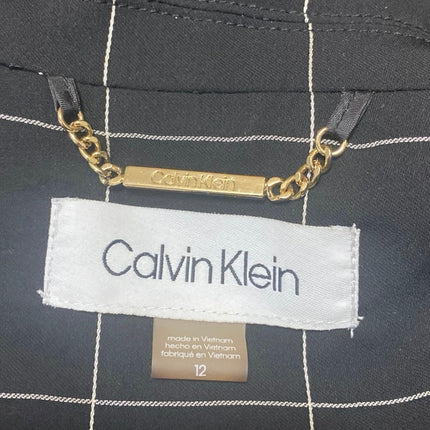 Calvin Klein Black White Grid Half Sleeve Open Blazer Coat Suit Jacket Size 12