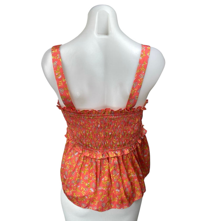 J. Crew Women's Orange Floral Ruffle Smocked Sleeveless Peplum Crop Tank Top XL