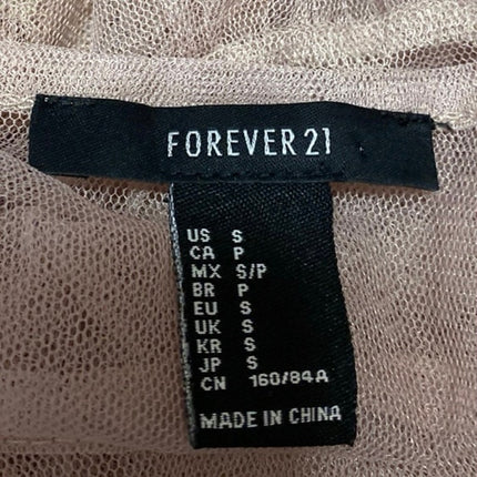 Forever 21 Tan Floral Lace Mesh Sheer Long Sleeve See Trough Blouse Top Size S