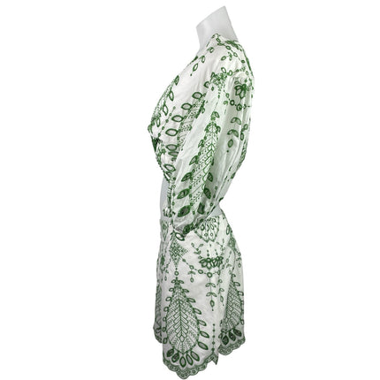 Zara Womens White Green Embroidered Knot Front Crop Top & Shorts Coord Set Sz S