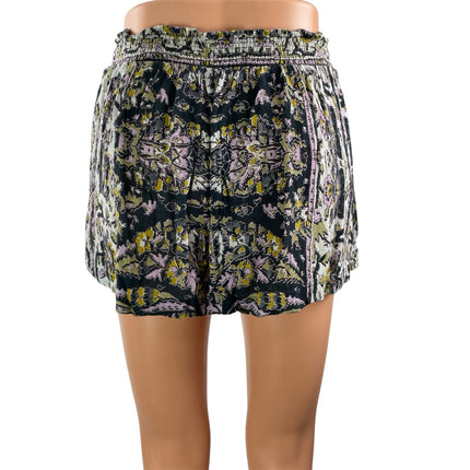 Bundle of 2 Free People Black Floral Boho Smocked High Rise Mini Shorts Size XS