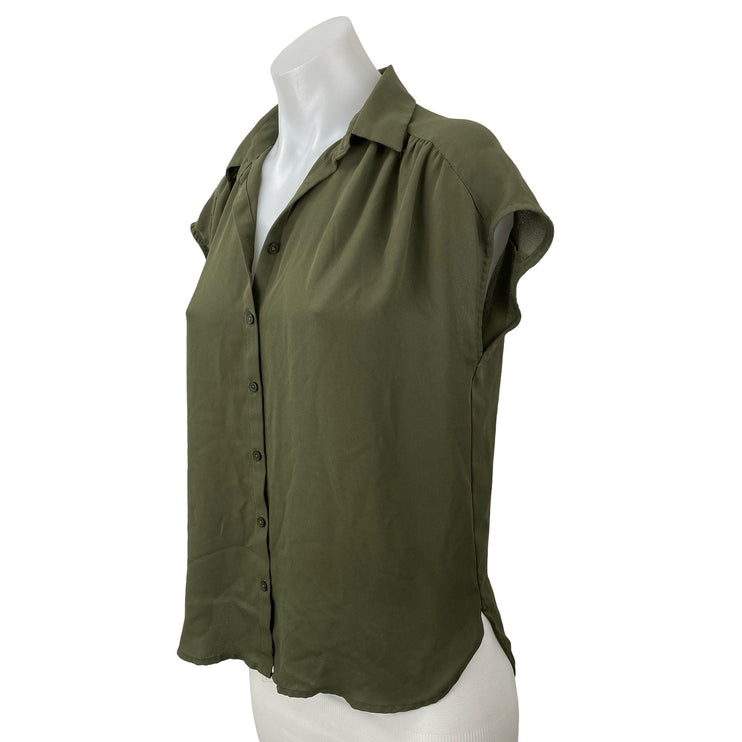 Ann Taylor LOFT Women's Green Short Sleeve Button Down Blouse Shirt Top Size XS