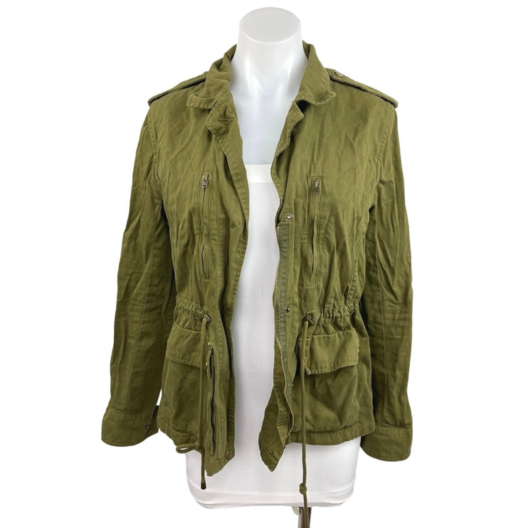 Forever 21 Olive Green Zip Up Collar Drawstring Waist Pockets Utility Jacket S