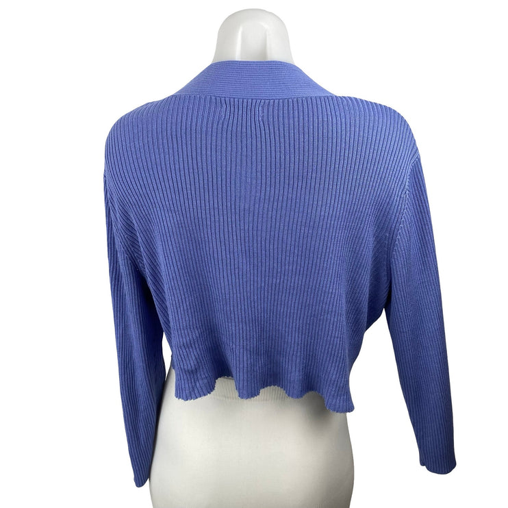 Croft & Barrow Blue Ribbed Knit V Neck Long Sleeve Crop Cardigan Sweater Top L
