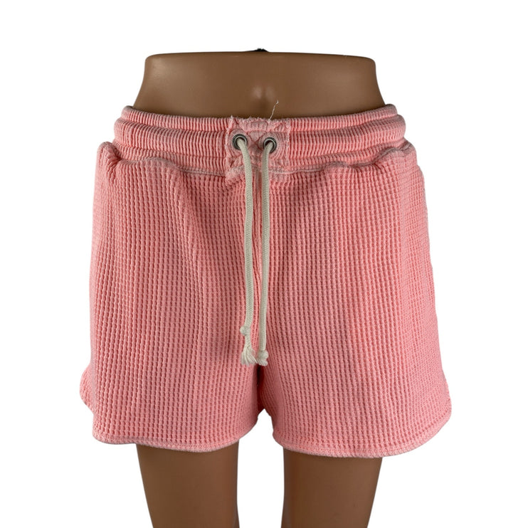 Aerie Women's Pink Waffle Knit Drawstring High Rise Lounge Mini Shorts Size M