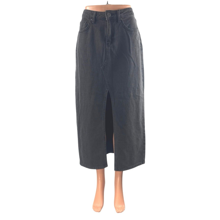 Cotton On Bailey Black High Waist Front Slit Straight Denim Jean Maxi Skirt Sz 6