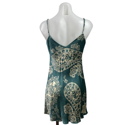 Zara Blue Silk Satin Paisley Sleeveless V Neck Mini A-Line Slip Tank Dress Sz S