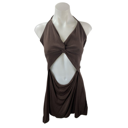 Frankies Bikinis Brown Halter Sleeveless Cutout Beach Cover Up Mini Dress Size M