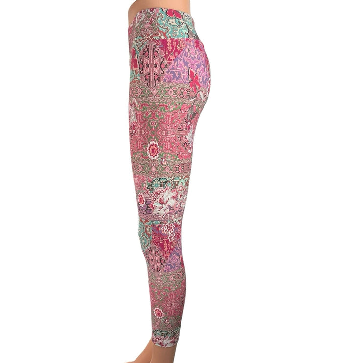 Liquido Pink High Rise Floral Pull On Stretch Cropped Athletic Leggings Size M