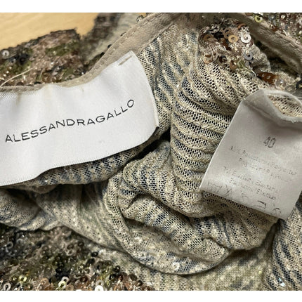 Alessandra Gallo Womens Silver Gold Long Sleeve Sequin Embellished Blouse Top 40