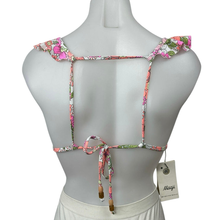 NEW Maaji Multicolor Floral Sleeveless Ruffle Triangle Swimwear Bikini Top Sz XL