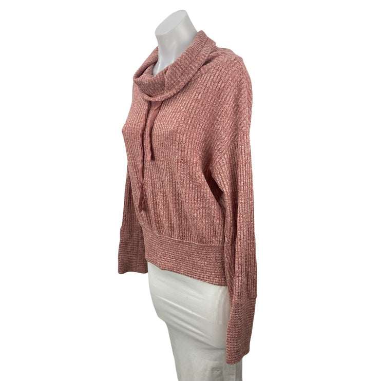Anthropologie Saturday Sunday Brown Pink Ribbed Knit Hoodie Sweater Top Size S