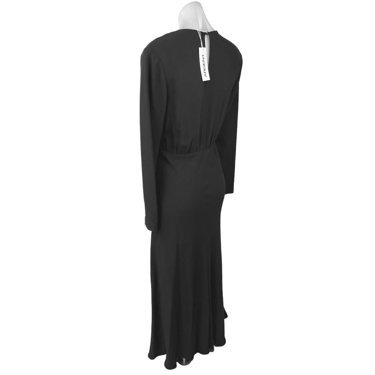 NEW Argent Crosby Black Viscose Wool Crepe Long Sleeve Blouson Maxi Dress Size S