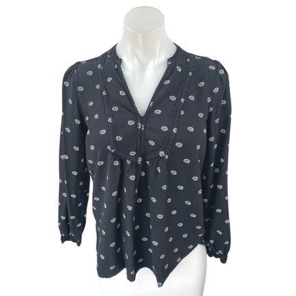 Ann Taylor LOFT Black Floral Long Puff Sleeve V-Neck Blouse Shirt Top Size XS
