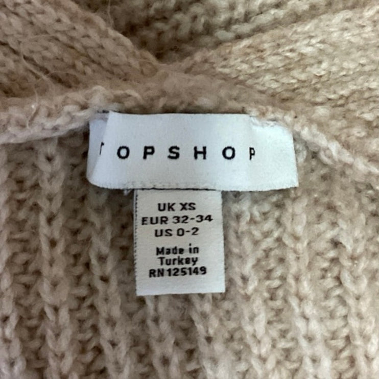 Topshop Beige Balloon Sleeve Mid Length Oversized Open Cardigan Sweater Size 0/2