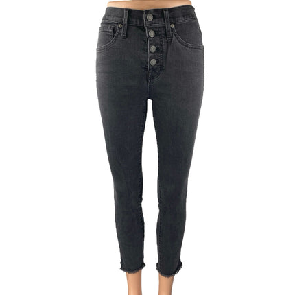 Madewell Women's Black High Rise Skinny Frayed Raw Hem Crop Denim Jeans Pants 25