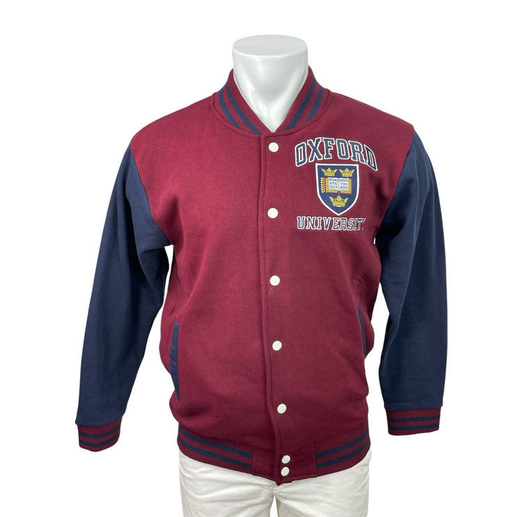Oxford University Men's Red Colorblock Embroidered Snap Varsity Jacket Size M