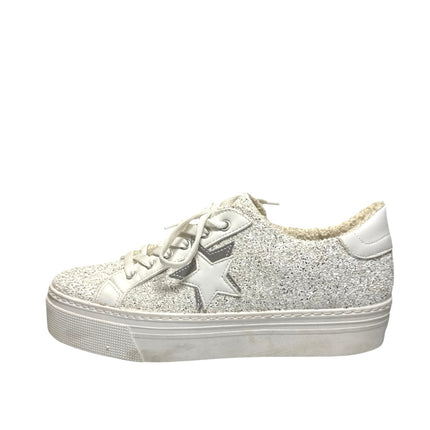 Steve Madden Womens White 2 Star Glitter Low Top Platform Sneakers Shoes Size 41