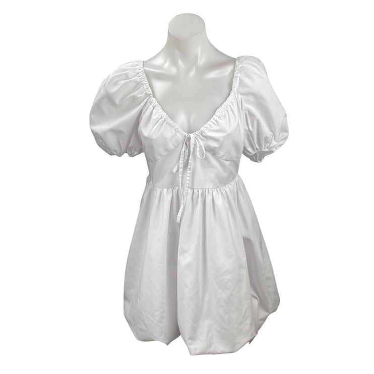 Centimeter Women's White Puff Sleeve Mini Babydoll Flare A-Line Shift Dress Sz M