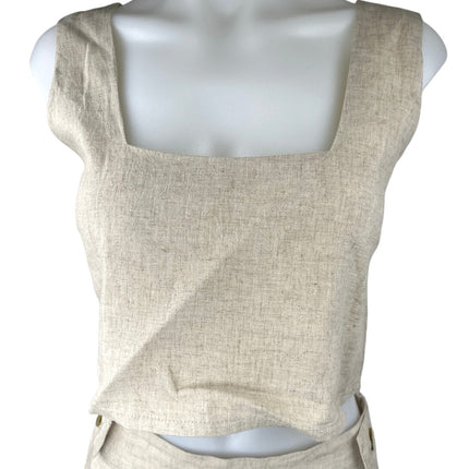 Free The Label Beige Linen Sleeveless Crop Top & High Waist Shorts 2 Piece Set S