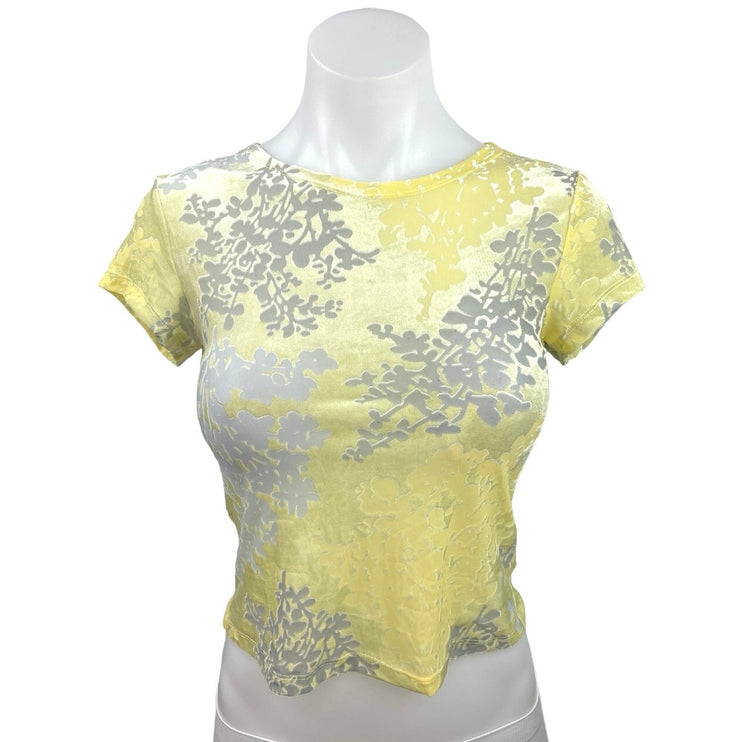 Jaded London Devore Dusk Yellow Floral Velvet Velour Cropped T-Shirt Tee Top 2