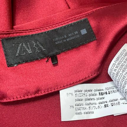 Zara Women's Red Silk Satin Halter Sleeveless Drape Backless Blouse Top Size S