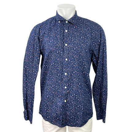 Pical Men's Navy Blue Floral Slim Fit Long Sleeve Button Down Shirt Top Size XL
