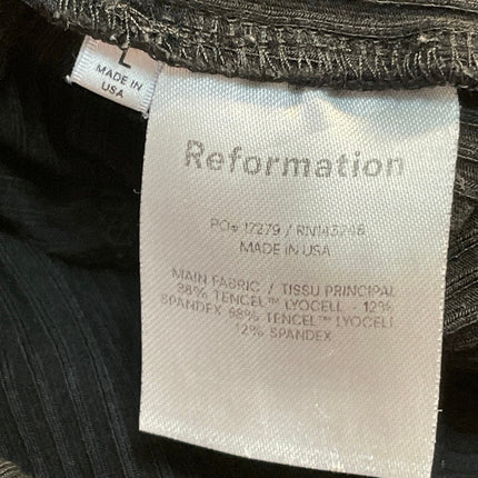 Reformation Women's Black Ribbed Knit Square Neck Short Sleeve Crop Top Size L