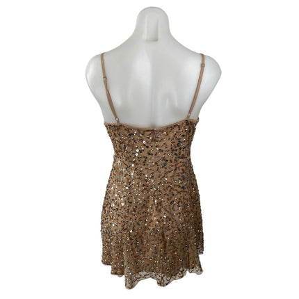 Majorelle Women's Tan Sequin Sparkly Sweetheart Cami Tank Mini A Line Dress M