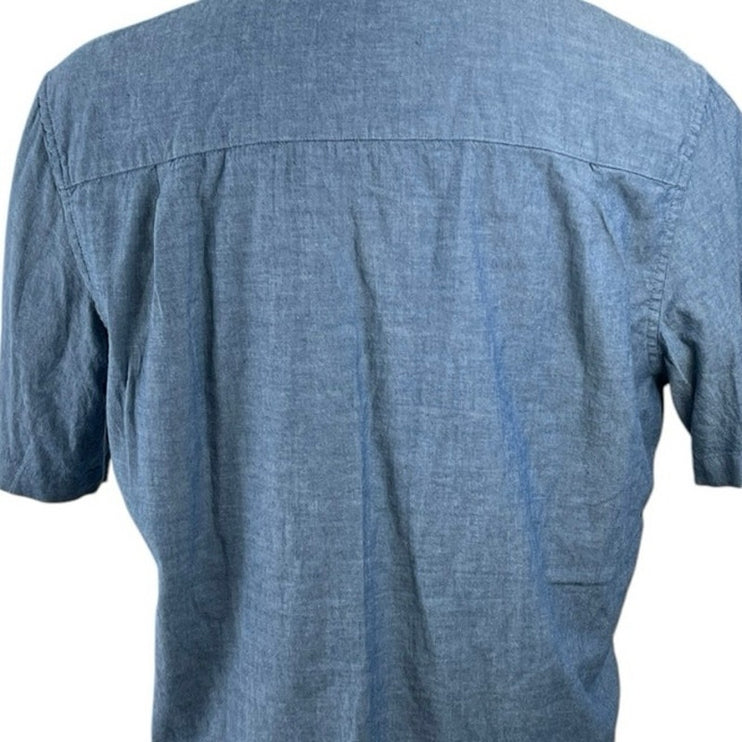 George Men's Blue Collared Short Sleeve Chest Pocket Button Down Shirt Top Sz L