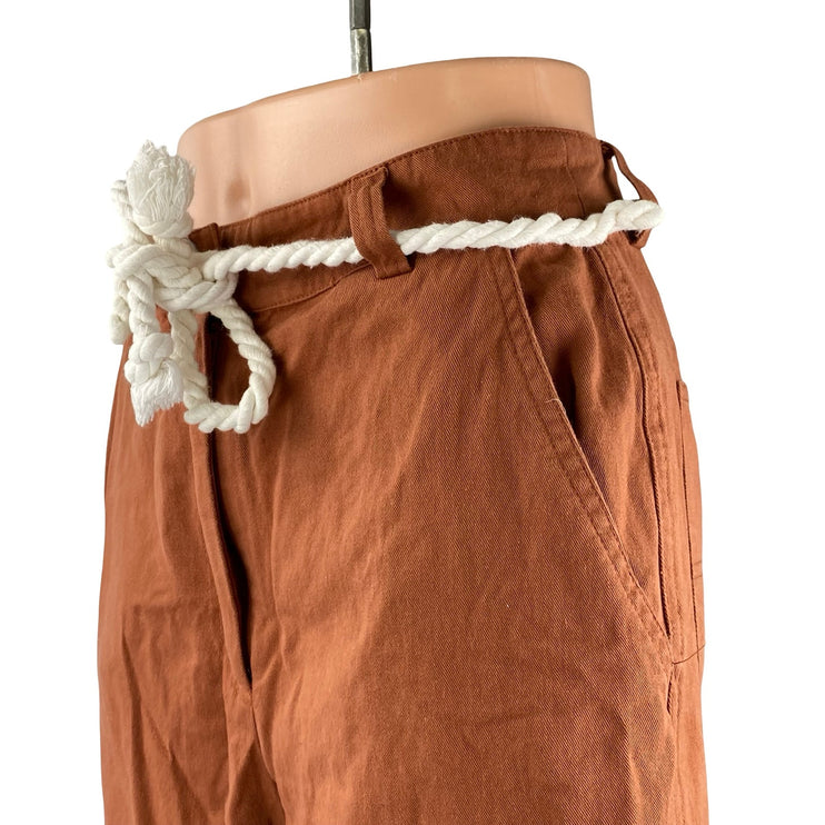Forever 21 Women's Brown Drawstring Belt Baggy Flare Wide Leg Trousers Pants M