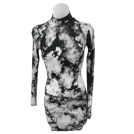 Cotton Citizen Ibiza Black White Tie Dye Long Sleeve Knit Mini Bodycon Dress XS