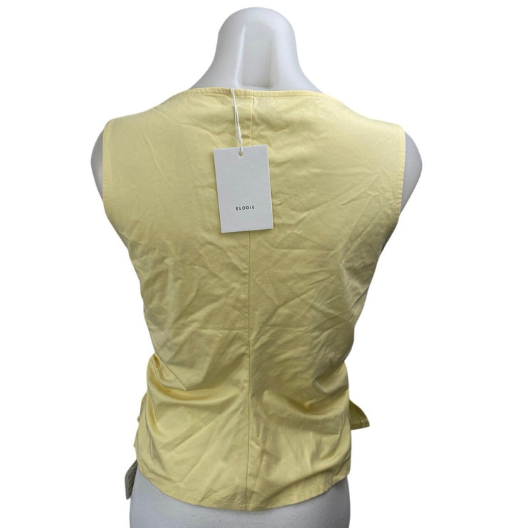 NEW Elodie Women's Yellow Sleeveless Cowl Neck Ruched Crop Tank Blouse Top Sz M