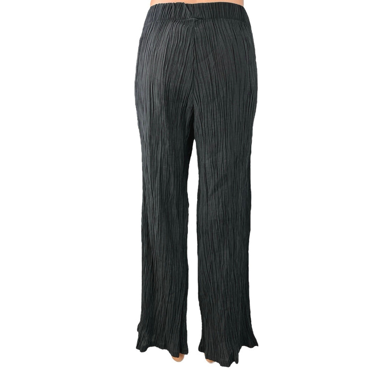 Zara Women's Black Crinkle Elastic Waist Wide Leg Pull On Ankle Trouser Pants XL