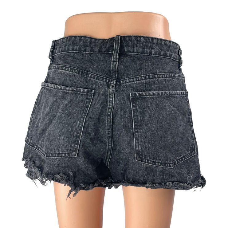 Zara Women's Black High Waisted Button Fly Raw Hem Cut Off Denim Jeans Shorts 8