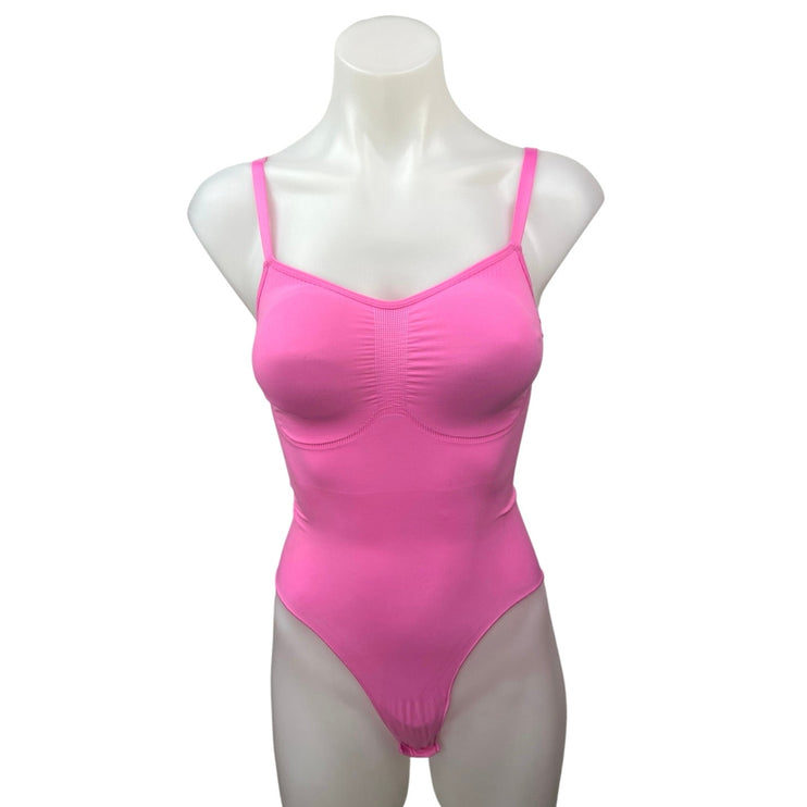 Skims Pink Seamless Sculpt Spaghetti Sweetheart Neck Thong Bodysuit Top Size S/M