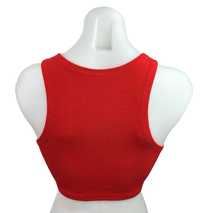 Zara Womens Red Ribbed Sleeveless Snap Button Henley Racerback Crop Tank Top S