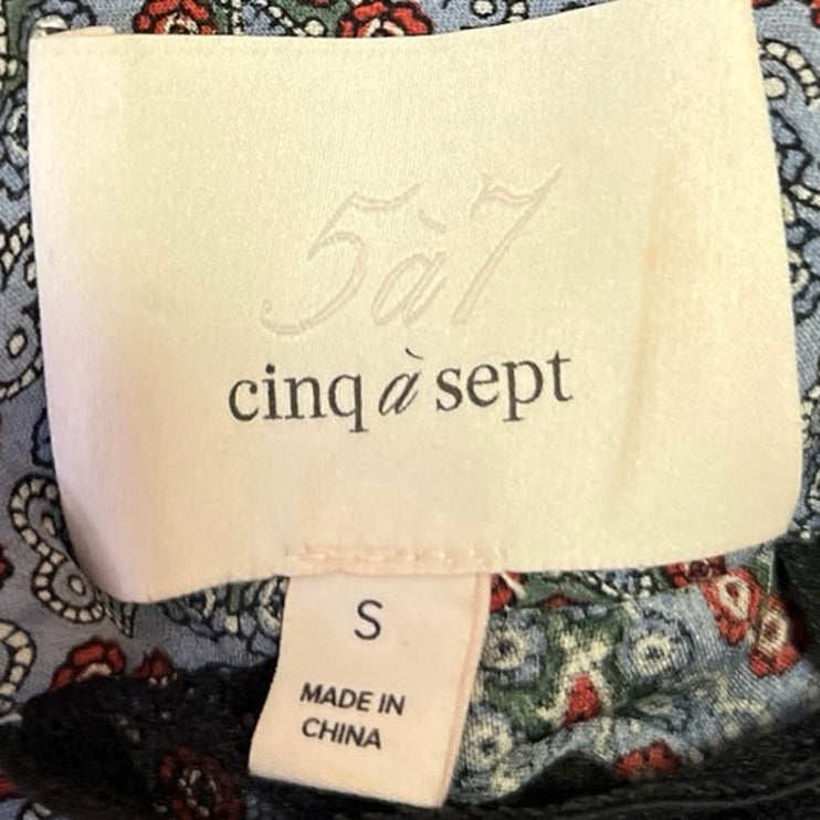 Cinq A Sept Multicolor 100% Silk Satin Floral Mesh Long Sleeve Blouse Top Size S