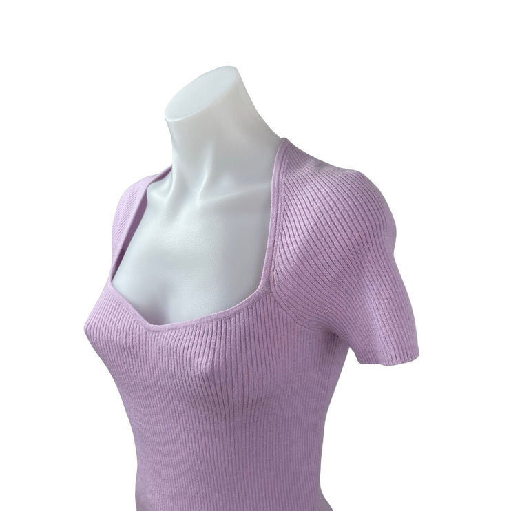 Halogen Women's Purple Lilac Sweetheart Ribbed Knit Short Sleeve Sweater Top S