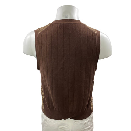 Polo Ralph Lauren Men's Brown Knit Houndstooth Sleeveless Sweater Vest Top Sz M