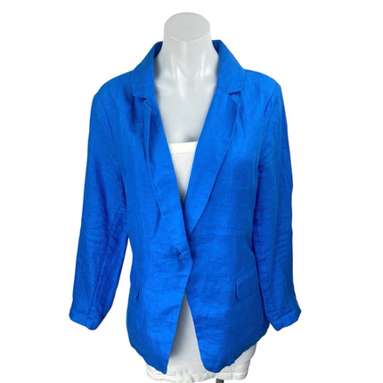 H Halston Blue 100% Linen Long Sleeve One Button Blazer Coat Jacket Size M