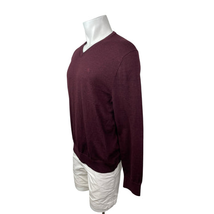 Calvin Klein Men's Burgundy Red Wool V Neck Long Sleeve Sweatshitr Sweater Top L
