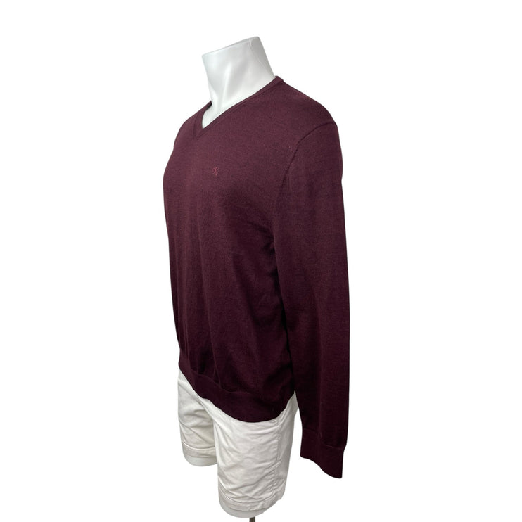 Calvin Klein Men's Burgundy Red Wool V Neck Long Sleeve Sweatshitr Sweater Top L