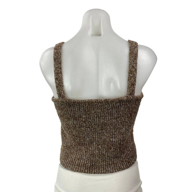 Zara Women's Brown Sleeveless Ribbed Knit Wide Straps Sweater Crop Tank Top Sz L