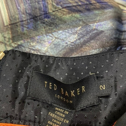 Ted Baker Lucilia Parquet Multicolor Geometric Faux Wrap Pencil Mini Skirt Sz 2