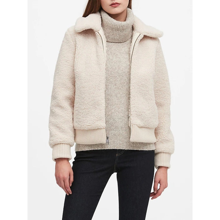 Banana Republic Cream Long Sleeve Full Zip Teddy Sherpa Bomber Jacket Size XS