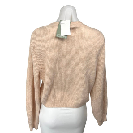 NEW H&M Cream Rhinestone-bow Rib knit Long Sleeve Crop Cardigan Sweater Top M